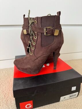 Born Brown Suede Lace-Up High Heel Ankle Booties